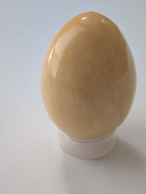 Vintage Polished Yellow Stone Egg Decorative Accent With Stand approx. 2.75"